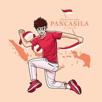 Pancasila day. young boy are jumping cheerfully vector illustration free download