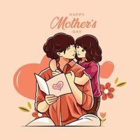 Happy mother's day. The girl gives his mother a greeting card vector illustration free download