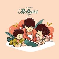 Happy mother's day. a mother who reads a book to her children vector illustration free download