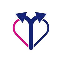 símbolo de flecha bidireccional amor corazón logo vector