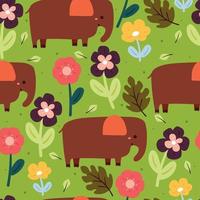 seamless pattern cute cartoon elephant and plant. animal drawing for fabric print, textile