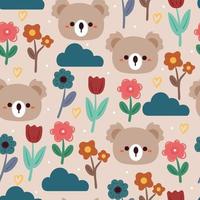 seamless pattern hand drawing cartoon koala and flower. animal drawing for fabric print, textile, gift wrap paper vector
