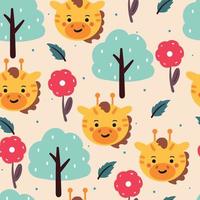 seamless pattern hand drawing cartoon giraffe and flower. animal drawing for fabric print, textile, gift wrap paper