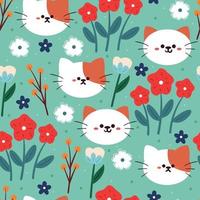 seamless pattern hand drawing cartoon cat and flower. animal drawing for fabric print, textile, gift wrap paper vector