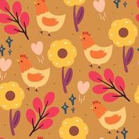 seamless pattern cartoon chicken and plant. animal drawing for kids wallpaper, textile, fabric print vector