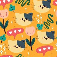 seamless pattern cartoon cat and flower. animal drawing for kids wallpaper, textile, fabric print
