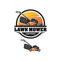 lawn mower, lawn care illustration logo vector