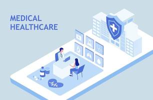 Medical and healthcare concept, patient  consulting with doctor to check health vector illustration.