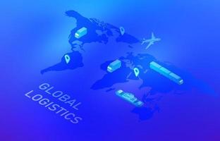 Global online smart logistics concept, Business logistics, shipping delivery  by truck, ship and  plane, with transportation technology vector illustration