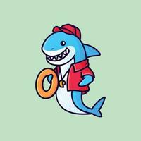 smiling life guard shark cartoon illustration vector