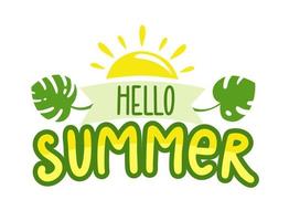 Lettering hello summer  on a white background Summer banner greeting card Vector illustration in flat style