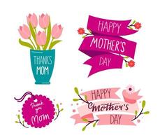 Happy Mothers Day holiday sticker template set with Lettering Vector Illustration