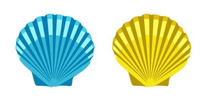 Seashell sea shell clam blue and yellow Vector illustration isolated on white background