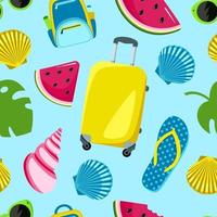 Seamless summer pattern with ice cream watermelon on a blue background Vector illustration in a flat style