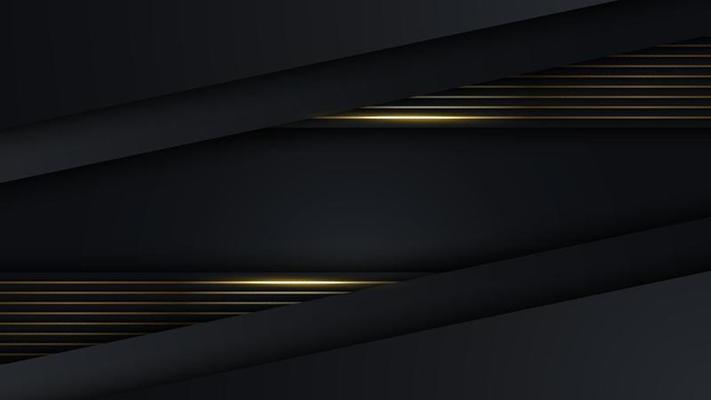 3D modern luxury template design black and gold stripes with golden glitter line light sparking on dark background