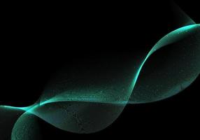 Abstract green wave or wavy lines glow light effect with particles on black background vector