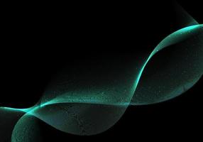 Abstract green wave or wavy lines glow light effect with particles on black background vector