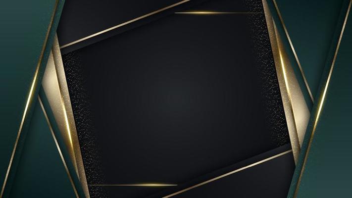 3D modern luxury template design green and golden stripes with gold glitter line light sparking on black background