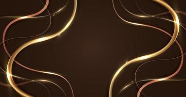 Modern luxury template design abstract 3D golden lines pattern elements with lighting effect on brown background vector