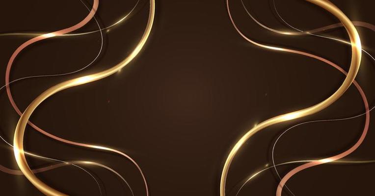 Modern luxury template design abstract 3D golden lines pattern elements with lighting effect on brown background