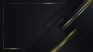 3D modern luxury template design black and golden squares stripes with gold glitter line light sparking on dark background vector