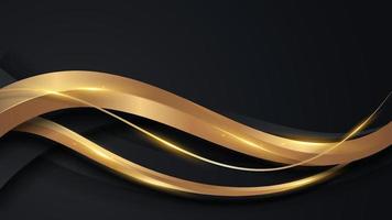 formas de líneas de onda doradas 3d elegantes abstractas sobre fondo negro estilo de lujo con efecto de iluminación vector