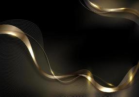 Abstract elegant golden ribbon wave lines on black background luxury style vector