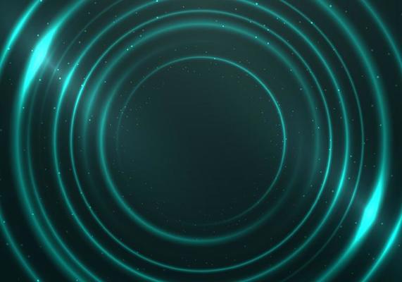 Abstract technology neon green glow circles lines pattern with lighting effect and particles on dark background