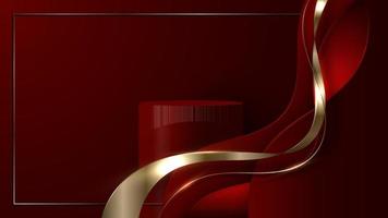 Abstract luxury 3D rrealistic red podium display wave shapes paper cut style vector