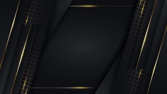 3D modern luxury banner template design black stripes with gold frame and golden lines light sparking on dark background