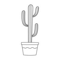 Cactus in flowerpot. Line art houseplant. vector
