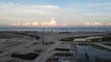 Aerial view construction site near reclamation land video