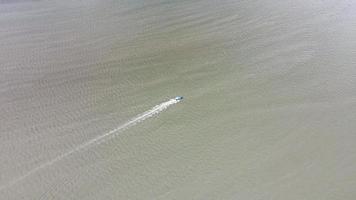 Aerial view fishing boat sail video