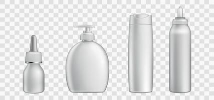 Blank cosmetic packaging mockup. tube, spray, bottle with press pump.