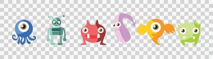 Cute cartoon monsters. Comic Halloween joyful monster characters vector