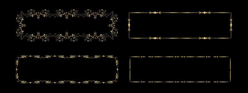 set of gold frames on black background