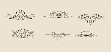 Set of ornamental filigree flourishes and thin dividers. Classical vintage elements