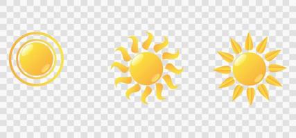Sun icon set. Vector flat design. Collection of sun stars for use in as logo or weather icon