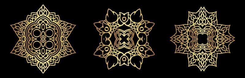 Gold mandala set on black background vector eps 10