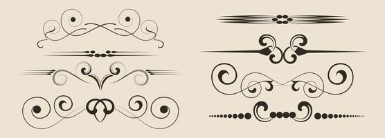 Chapter dividers, decorations and delimiters set. Frame elements with elegant swirls, text separators. Decoration for paper documents and certificates vector illustration
