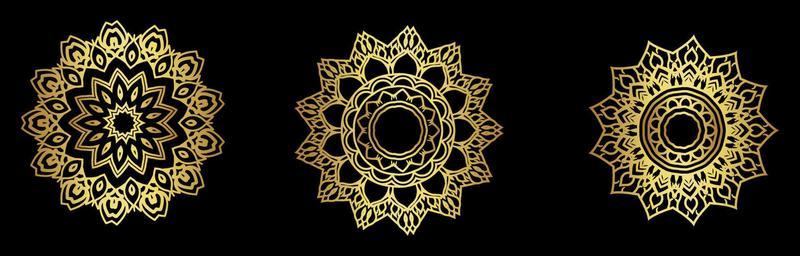 Gold mandala set on black background vector illustration