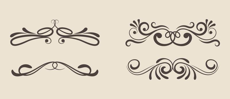 Chapter dividers, decorations and delimiters set. Frame elements with elegant swirls, text separators. Decoration for paper documents and certificate vector