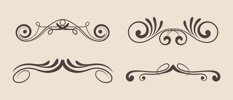Chapter dividers, decorations and delimiters set. Frame elements with elegant swirls, text separators. Decoration for paper documents and certificate vector eps 10