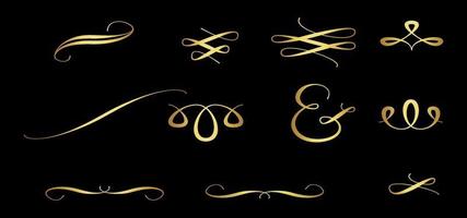 Gold Calligraphic ornament set. Vintage Decorations calligraphic Ornaments, Frames, dividers, borders, frames and lines. For Invitations, Banners, Posters, Placards, Badges. Vector