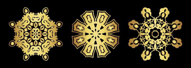 gold mandala set on black background