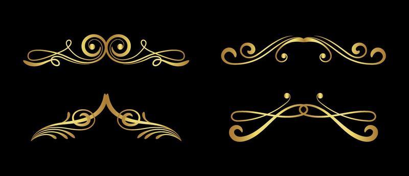 set of gold dividers on black background vector