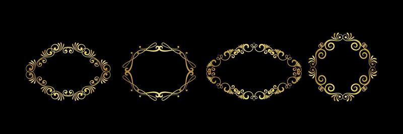 set of golden frames on black background