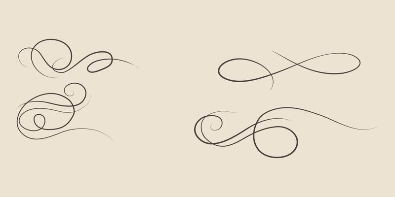 Swirl ornament strokes. Filigree swirl decoration, vintage scroll swirls. Hand drawn curly line dividers vector eps 10