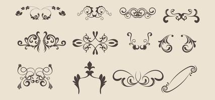 Decorative text dividers. Floral ornament border, vintage hand drawn decorations and flourish sketch calligraphic divider vector