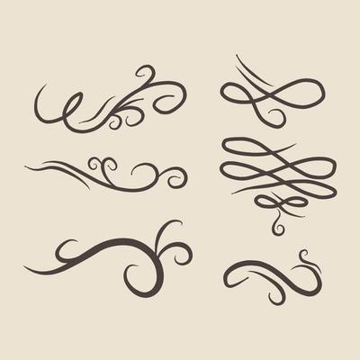 Calligraphic swirl flourish. Modern swirling flourishes, romantic card decorative swirl and wedding card decor curls swirls dividers